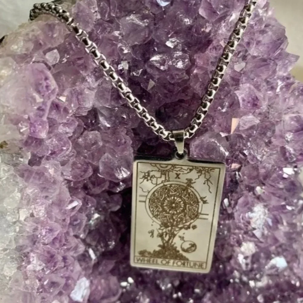 Stainless Steel Tarot Card Necklace Magician Lovers Wheel of Fortune - Picture 9 of 10